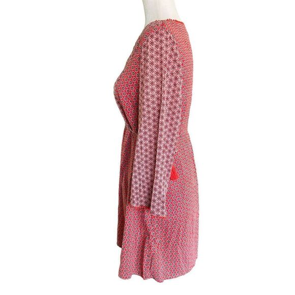 BODEN Sasha Kaftan Red 10R Peasant Dress Boho Hippie Mini Floral Print Tassels - Picture 4 of 12
